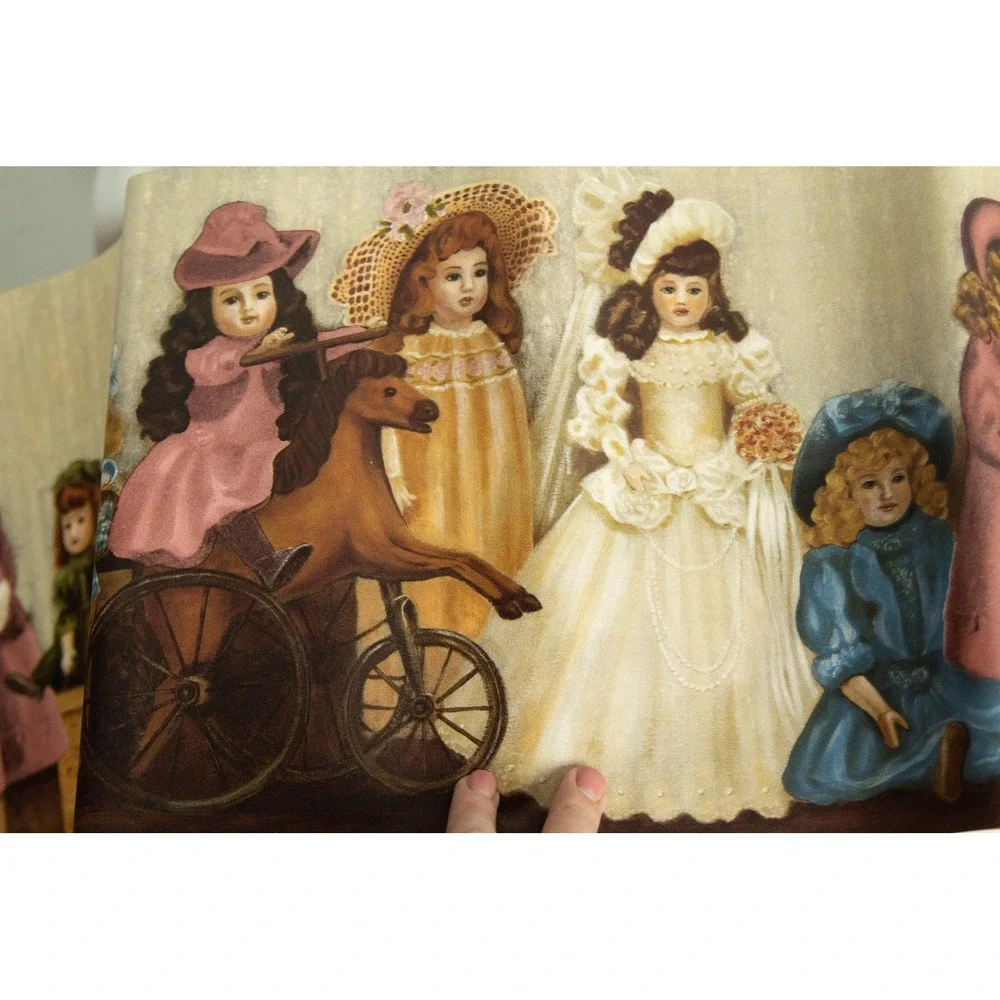 Victorian Porcelain Doll Wallpaper Border Vintage Rocking Horse 10